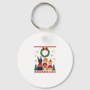 Three Cat Funny Christmas Cat Ugly Xmas Sweater Me Keychain