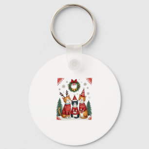 Three Cat Funny Christmas Cat Ugly Xmas Sweater Me Keychain