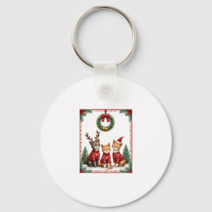 Three Cat Funny Christmas Cat Ugly Xmas Sweater Me Keychain