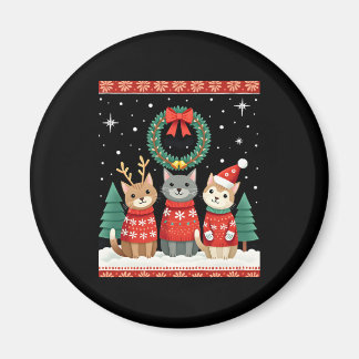 Three Cat Funny Christmas Cat Ugly Xmas Sweater Me Magnet