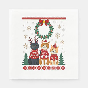 Three Cat Funny Christmas Cat Ugly Xmas Sweater Me Napkin