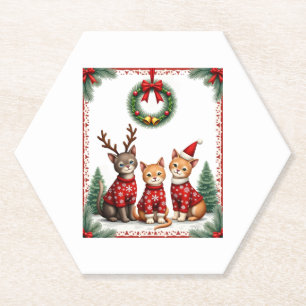 Three Cat Funny Christmas Cat Ugly Xmas Sweater Me Paper Coaster