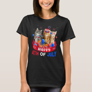 Three Cat Happy 4th Of July Balloon Independence T-Shirt