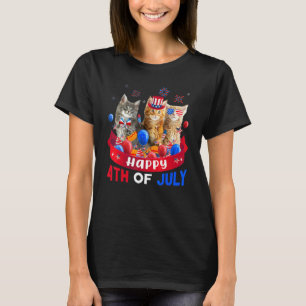Three Cat Happy 4th Of July Balloon  Independence  T-Shirt