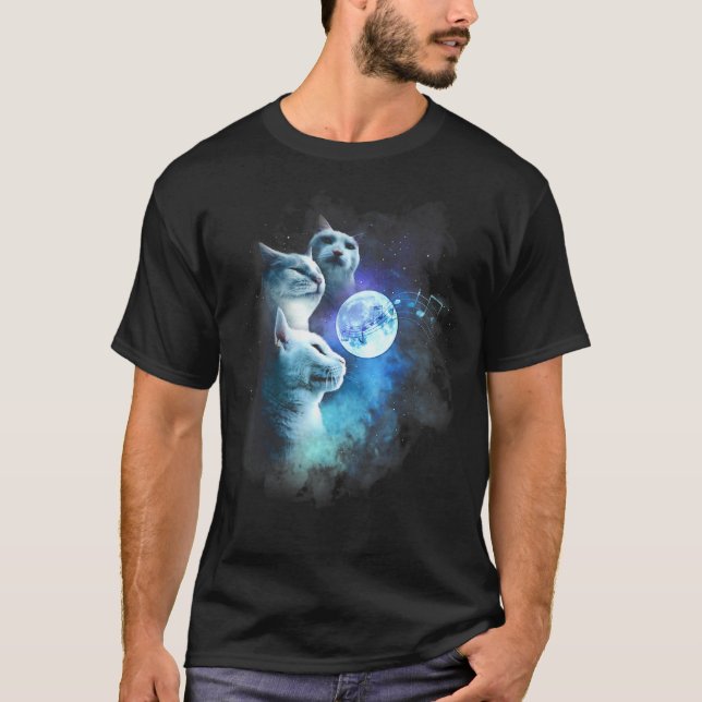 Three Cat Howling At The Moon Cute Kitten Funny Ca T-Shirt (Front)