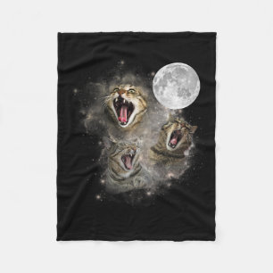 Three Cat Meow Moon Funny Weird Cursed Meme  Fleece Blanket