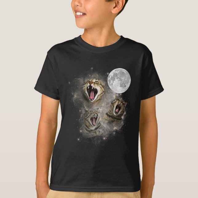 Three Cat Meow Moon Funny Weird Cursed Meme  T-Shirt (Front)