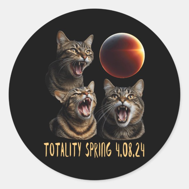 Three Cat Moon 3 Wolfs Solar 2024 Eclipse Totality Classic Round Sticker (Front)
