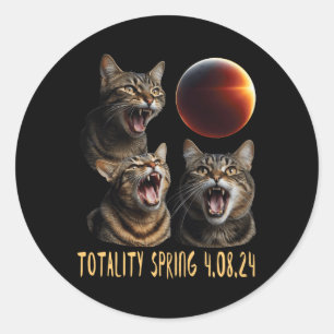 Three Cat Moon 3 Wolfs Solar 2024 Eclipse Totality Classic Round Sticker