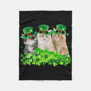 Three Cat St Patricks Day Kitty Kitten Lover Irish Fleece Blanket