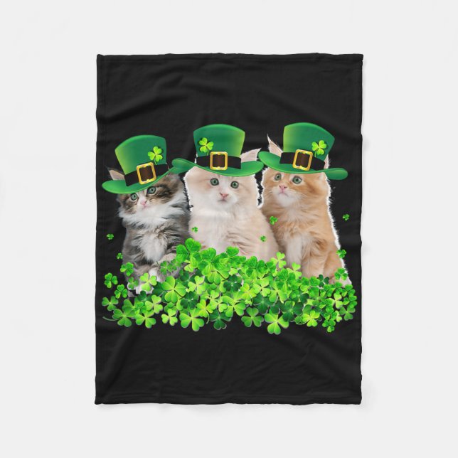 Three Cat St Patricks Day Kitty Kitten Lover Irish Fleece Blanket (Front)