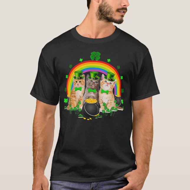 Three Cat St Patricks Day  Kitty Kitten Lover T-Shirt (Front)