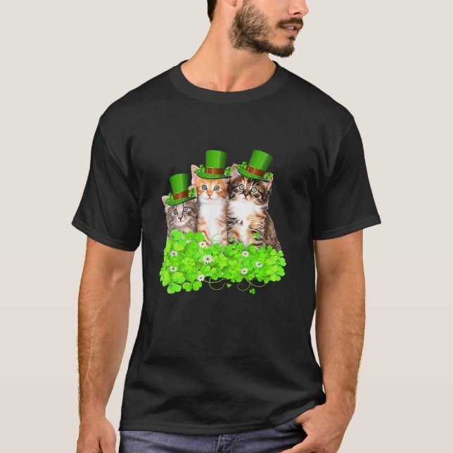 Three Cat St Patricks Day T Shirt Kitty Kitten Lov (Front)