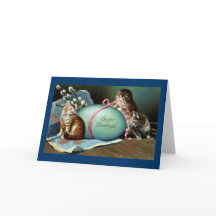 Three Cats & Big Blue Easter Egg