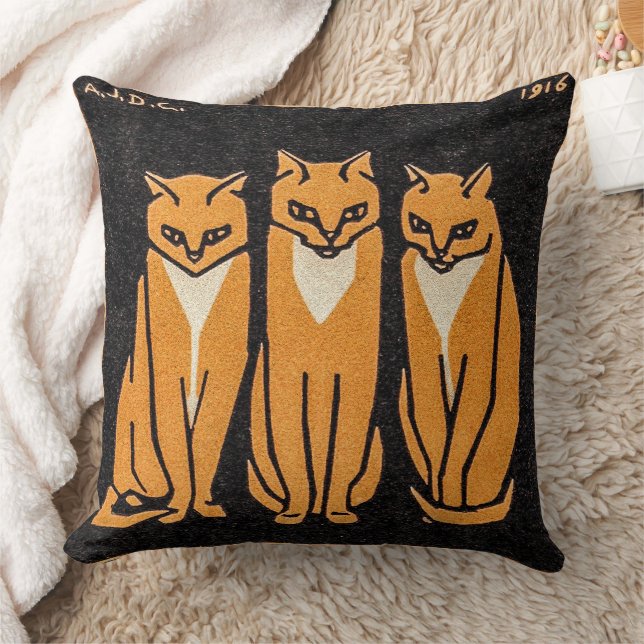 Three Cats by Julie de Graag  Throw Pillow (Blanket)