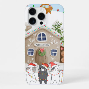 Three cats decorate a house with Christmas lights iPhone 16 Pro Max Case