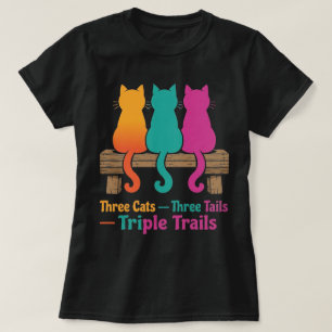 Three Cats Fence Colourful Tails Art T-Shirt