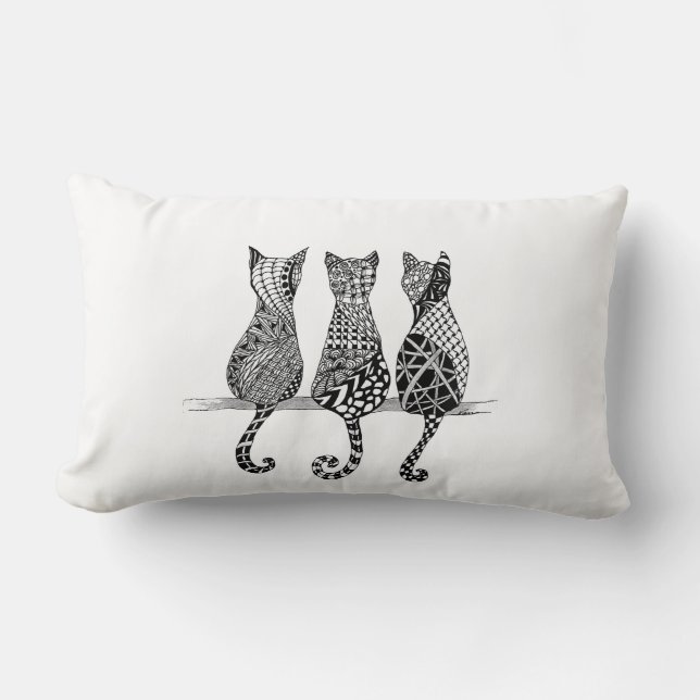 Three Cats in a Row Pillow in a Design (Front)
