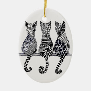 Three Cats Meow, optional personalization Ceramic Ornament