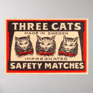 Three Cats Safety Matches Label Poster