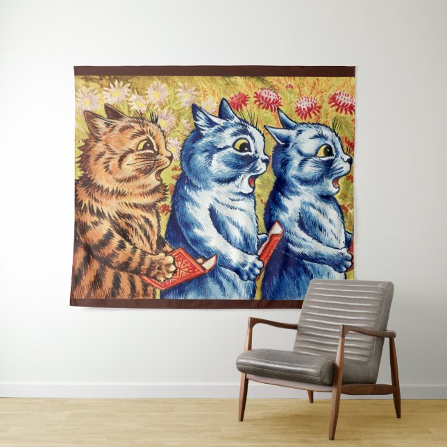 Three cats singing by Louis Wain  Tapestry (In Situ (Horizontal))