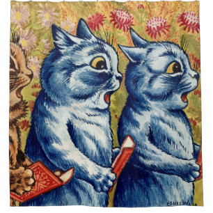 Three cats singing. Gouache by Louis Wain, 1925