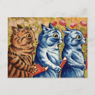 Three cats singing. Gouache by Louis Wain, Postcard