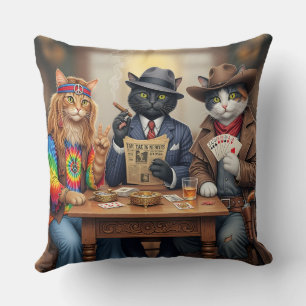 Three Cats Throw Pillow