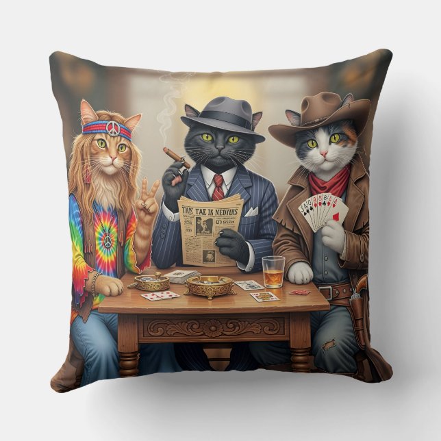 Three Cats Throw Pillow (Back)