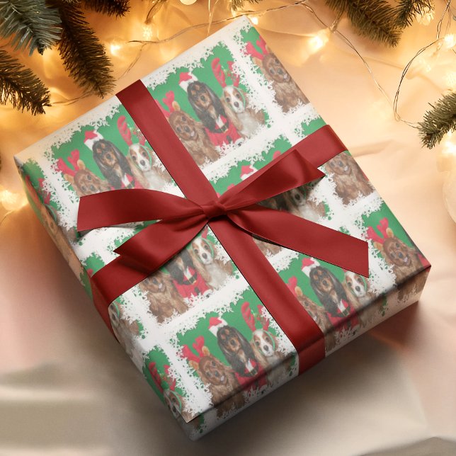 Three Cavalier King Charles Spaniels Snowflakes Wrapping Paper (Creator Uploaded)
