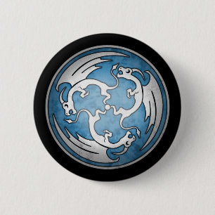 Three Celtic Dragons Button - Blue