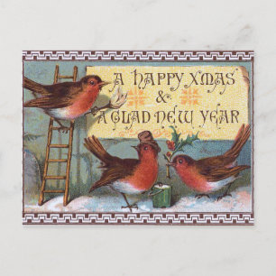Three charming Birds Holiday Postcard