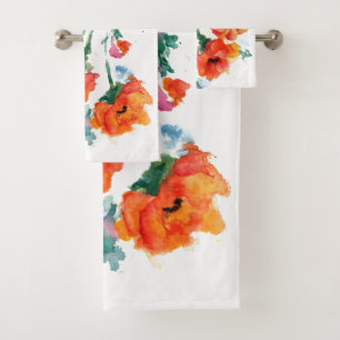 Three Cheerful Long Stemmed Red Poppies 2 Bath Towel Set