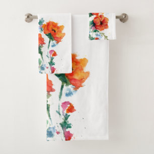 Three Cheerful Long Stemmed Red Poppies 2 Bath Towel Set