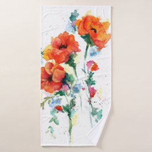 Three Cheerful Long Stemmed Red Poppies Bath Towel