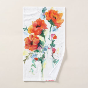 Three Cheerful Long Stemmed Red Poppies Hand Towel
