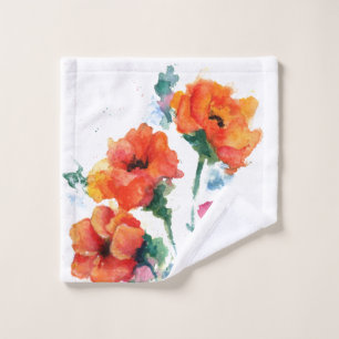 Three Cheerful Long Stemmed Red Poppies Wash Cloth