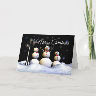 Three Cheery Snow Figures In A Winter Wonderland Holiday Card