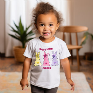 Three Chequered Bunnies Bow Heart T-Shirt