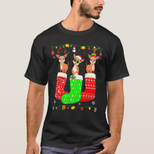 Three Chihuahua Dog In Christmas Socks Matching Xm T-Shirt
