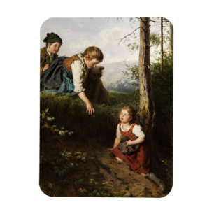 Three Children Picking Wild Berries in the Forest Magnet
