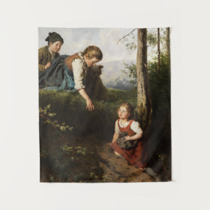 Three Children Picking Wild Berries in the Forest Tapestry