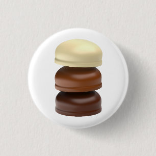 Three chocolate coated marshmallows 1 inch round button