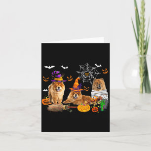 Three Chow Chow Dogs Witch Halloween Mummy Y Card