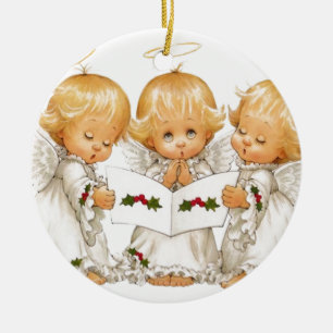 Three Christmas Angels Ceramic Ornament