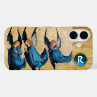 THREE CHRISTMAS ANGELS IN BLUE PARCHMENT MONOGRAM