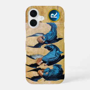 THREE CHRISTMAS ANGELS IN BLUE PARCHMENT MONOGRAM iPhone 16 CASE