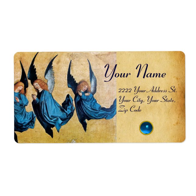 THREE CHRISTMAS ANGELS IN BLUE PARCHMENT, Sapphire (Front)