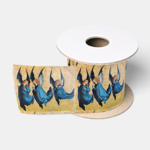 THREE CHRISTMAS ANGELS IN BLUE SATIN RIBBON