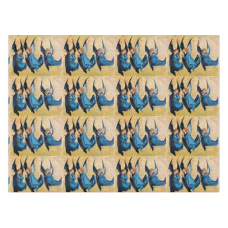 THREE CHRISTMAS ANGELS IN BLUE TABLECLOTH